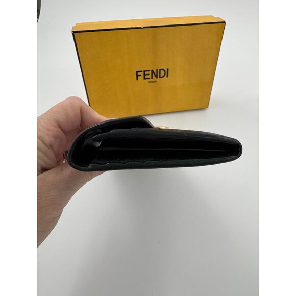 Fendi Black Saffiano Leather Continental Wallet w/Gold Logo Hardware w/Box & COA - Picture 5 of 8
